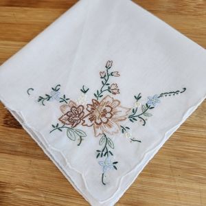 Vintage Embroidered Floral Hankie